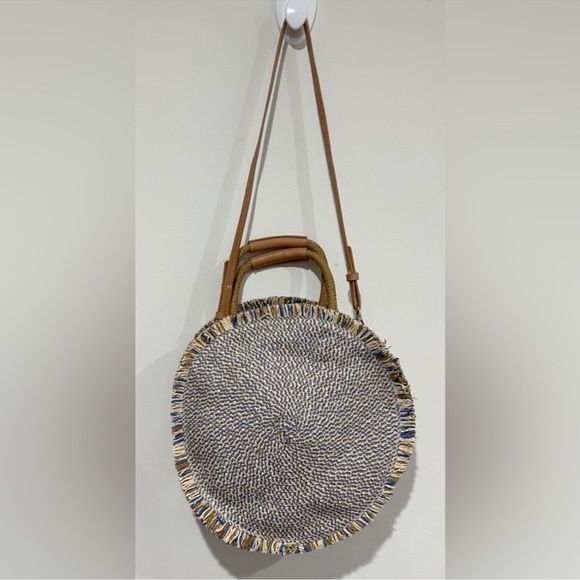 Zara Blue Round Woven Rattan Bag - Picture 3 of 5